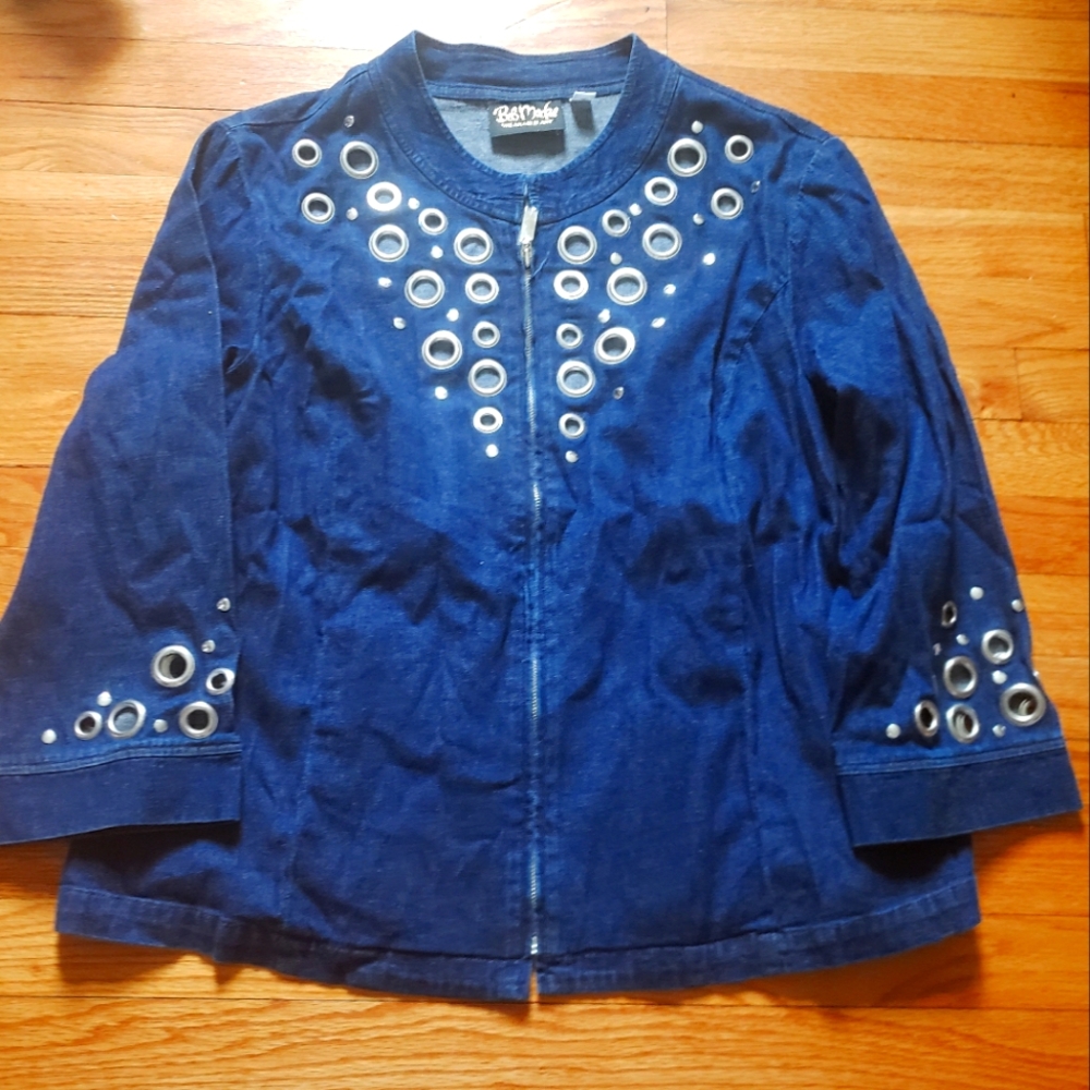 Blue Denim Jacket with Eyelet Details Bob Mackie Wearable Art Denim Blue Jean